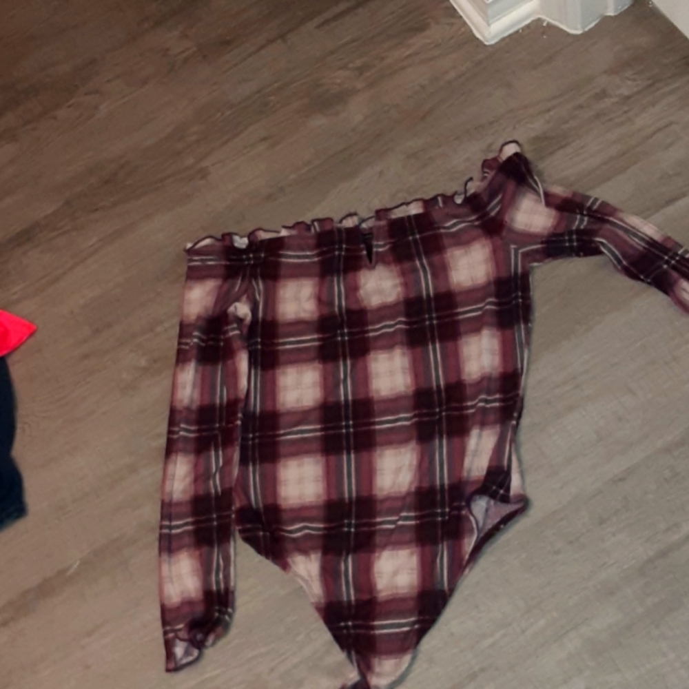 Polly&esther purple plaid bodysuit!!